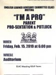 ELAC Parent Pro-sentation and Potluck on February 15, 6p
